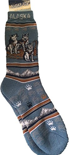 Alaska Novelty Socks Sled Dog Team Blue Unisex 8 - 11 Plush Boot Sock