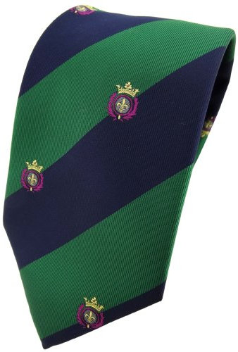 TigerTie Designer Krawatte in grün laubgrün dunkelblau gestreift mit Wappenmuster