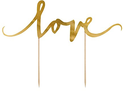 PartyDeco Tortenaufleger mit Love-Aufschrift Gold- Hochzeitstortenaufleger Valentinstag- Tortendekorationen Cupcake-Topper Cupcake-Topper Tischdekoration