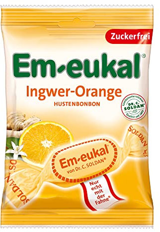 Em-eukal Ingwer-Orange Hustenbonbon zuckerfrei 75g – Aromatischer Ingwer und fruchtig-erfrischende Orangen sorgen für ein harmonisches Geschmackserlebnis – Mit Vitamin C (1 x 75g)