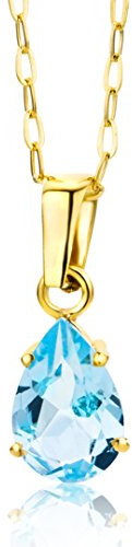 MIORE Damen Halskette Tropfen Design echtes 9 Karat (375) Gelbgold Labor Rubin/Saphir/Smaragd Gold Kette, Panzerkette Länge 45 cm Handgemachter Damen Schmuck aus Spanien