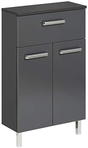 Pelipal Badezimmerschrank Quickset 311 in Anthrazit Glanz, 50 cm breit | Unterschrank mit 2 Türen, 1 Schubkasten und 1 Einlegeboden