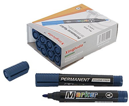 Sinoba 10er Pack Permanentmarker Textmarker Marker Stift wasserfest versch. Farben (Blau)