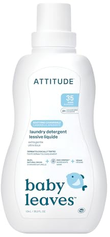 ATTITUDE Baby Laundry Detergent Liquid, EWG Verified, Safe for Baby Clothes, Infant and Newborn, Vegan and Naturally Derived Washing Soap, HE Compatible, Soothing Chamomile, 35 Loads, 1.04 Liters