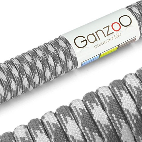 Ganzoo Paracord 550 Seil 4mm Outdoor-Schnur / 15 Meter/Typ 3 / Nylon & Polyester/ 7 Innenstränge/Allzweckseil für Hundehalsband/Hundeleine & Knüpfen/Camping & Survival/Grau Weiß