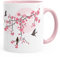 Autiga Tasse à café Motif fleurs de cerisier Oiseaux Fleurs Fleurs Fleurs Fleurs Cherry Tree Birds Tasse avec couleur intérieure, Céramique, Fleurs de cerisier oiseaux - Inner rose., Taille unique