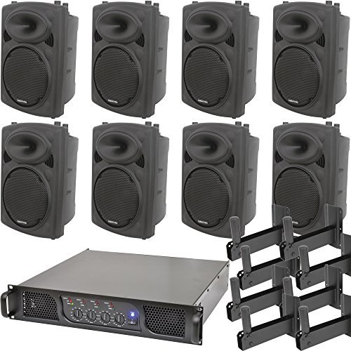 PRO Bar/Nightclub/Social Club Sound System - 4 Channel 1600W Power Amp/Amplifier, 8x Quality Loud Speakers & 8x Adjustable Speaker Wall Mount Brackets – HiFi Audio Party Music Player Kit