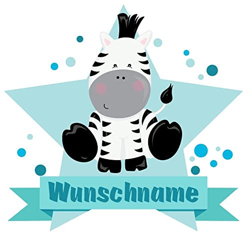 Samunshi® Zebra Wandtattoo Türschild mit Name personalisierbar Kinderzimmer Türaufkleber Baby Wandaufkleber - 25x22cm mehrfarbig