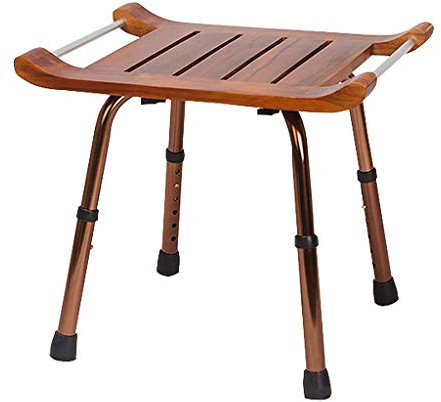 JYKOO Siège de Douche en Bois de Teck avec accoudoirs sans Dossier, Tabouret de Bain avec Pieds antidérapants, Hauteur réglable, Chaise de Baignoire légère