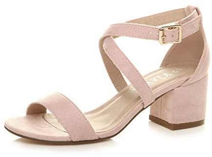 Ajvani Womens Ladies mid Low Block Heel Cross Straps Party Strappy Sandals, Nude Suede, 8 UK