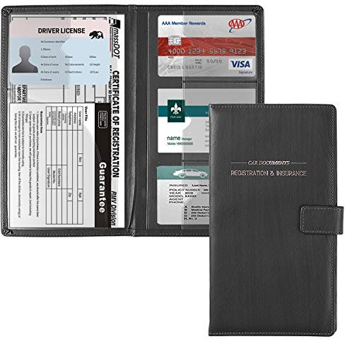 GNEGNI Porte-documents en cuir pour carte grise et d'assurance de voiture, camion – Porte-documents avec fermeture magnétique pour permis de conduire, cartes et documents essentiels