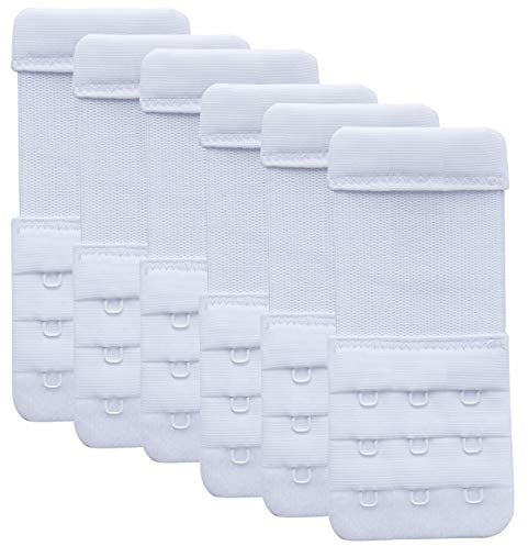 6 Pieces Bra Extender 3 Hook Soft and Comfortable Bra Extension Strap (6PCS White, 3 Hook 1/2 inch Spacing)