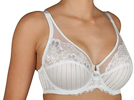 SELENE MARILUZ C-D-E Reggiseno con Ferretto Che combina Un Elegante Tessuto con Frange e Una Coppa in Tulle con Pizzo (C, Bianco, 6)