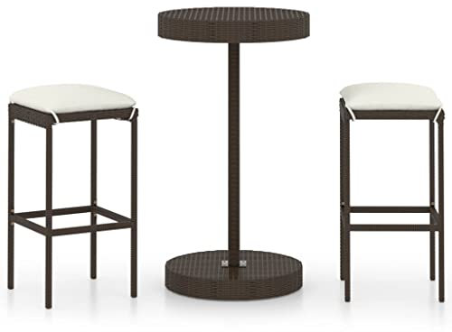 vidaXL Gartenbar Set 3-TLG. mit Kissen Theke Bar Tresen Gartentheke Bartisch Barhocker Stehtisch Barstuhl Gartenmöbel Gartenset Poly Rattan Braun