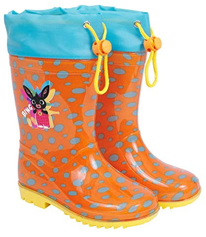 PERLETTI Stivaletti Pioggia Bambino Bambina Bing - Stivali Impermeabili Coniglietto Nero con Suola Antiscivolo Arancio - Galosce Bambini Antipioggia Colorati Arancio Giallo Azzurro (Arancio, 24/25 EU)