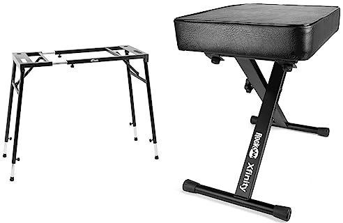 Tiger Mischpult und Keyboardständer, höhenverstellbar - Schwarz - mit flacher Oberfläche & RockJam Premium Adjustable Padded Keyboard Bench or Digital Piano Stool