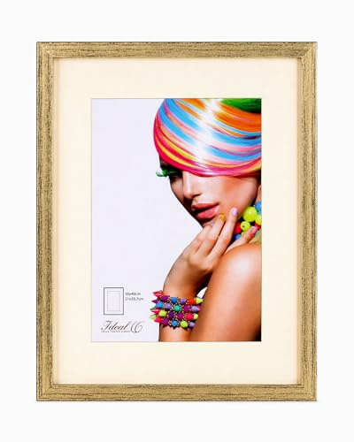 IDEAL TREND 3D Objektrahmen Bilderrahmen mit Passepartout & gehärtetem Glas Holz MDF Rahmen Foto Poster: Farbe: Gold-Antik | Format: 30x40