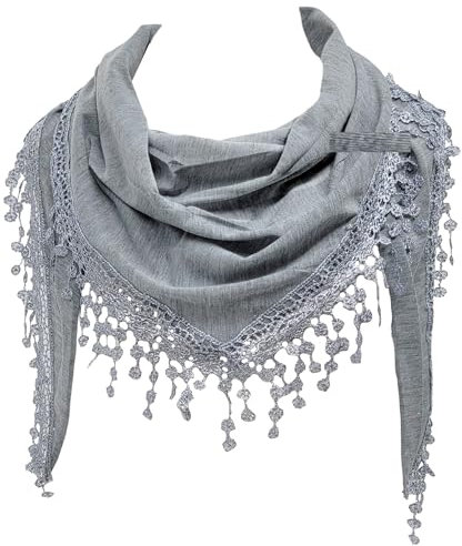 GFM® Dreieckstuch aus Jersey, mit Spitze und Quasten (TRI-PLN), Tri-pln-chbh-Silbergrau., Einheitsgröße
