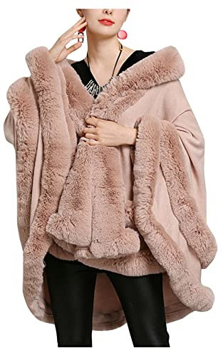 Dawwoti Künstliche Pashmina-kap-Mantel Frauen mit Kapuze Poncho-Faux-Pelz-schal Wrapp-Achselzucken Stola