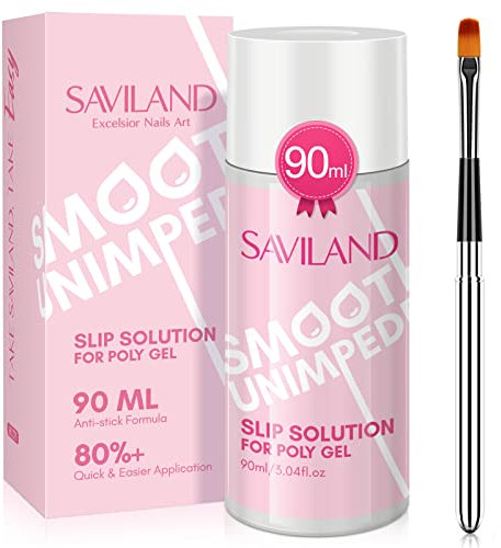 Saviland Slip Solution Nail Kit - 90ml Poly Nail Gel Nail Extension Clear Slip Solution Anti-stick Tools with Nail Art Brush Kit for Poly Extension Nails Shaping