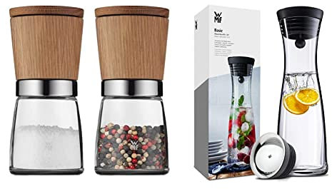 WMF Ceramill Nature Salz und Pfeffer Mühle Set 2-teilig, unbefüllt & Basic Wasserkaraffe aus Glas, 1 Liter, Glaskaraffe mit Deckel, Silikondeckel, CloseUp-Verschluss