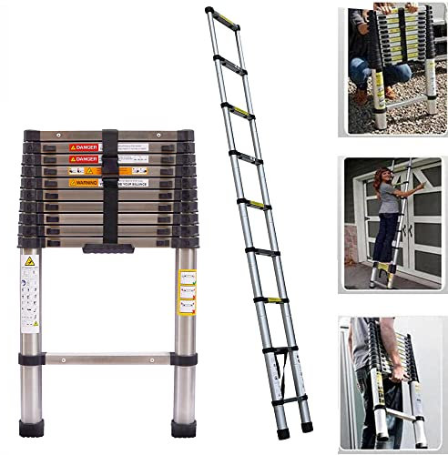 Ausziehleiter Teleskopleiter 3,2m Anlegeleiter, aus Edelstahl, Rutschfester Loftleiter Stehleiter mit 11 Sprossen Tragbare Mehrzweckleiter,150 kg Tragkraft
