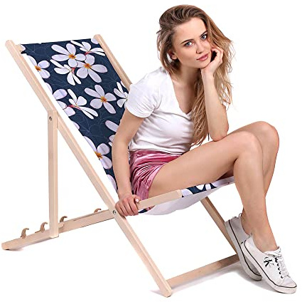 DreamRoots Liegestuhl klappbar Buchenholz, Hand Draw Floral