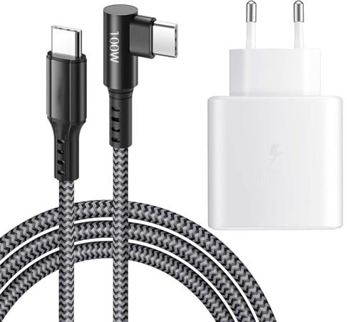 Chargeur Rapide USB C 45 W Adaptateur Secteur Super Rapide avec Câble en Nylon de Type C (2 m, 100 W) pour Samsung Galaxy S25/S24/S23/S22/S21 Ultra/S25+ S24+ S20 FE/Note 10+/Tab S9 S8 S7 S10 Ultra