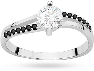 MARKO Weißgold Ring Verlobungsring aus Gold mit 0.60 Karat Weißer Saphir und 0,14 Karat Schwarze Diamanten,14 Karat Gold (585) | Goldring für Frauen (Weißer Saphir, 53 (16.8))