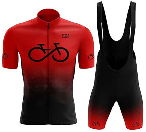 Herren Radtrikot Set Fahrrad Kurzarm Set mit 9D gepolsterten Trägerhosen MTB Rennrad Fahrradtrikot Fahrrad Shirts Bib Atmungsaktiv Schnell Trocknend für Radfahren MTB Jogging (Rot C,XXL)