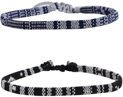 Herren-Armband, 2-teiliges Surfer-Strand-Armband-Set, Geschenk, handgefertigt, Boho-Armband, Outdoor-Sport, Fußkettchen, Herren- und Damen-Ethno-Stil, Accessoires (Schwarz & Weiß + Blau & Weiß)