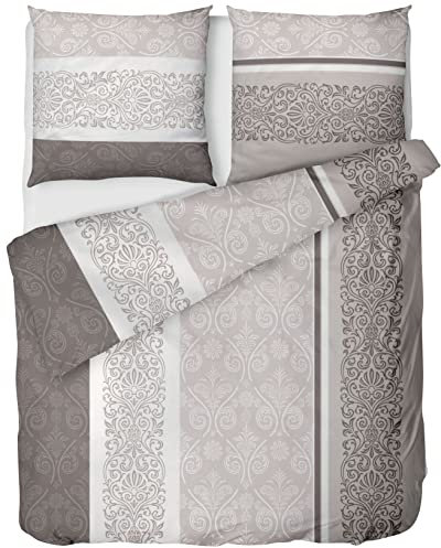 LINKHOFF Biber Bettwäsche 135x200 2tlg - Made in Germany - Bettwäsche in Oxford Beige Creme aus 100% Baumwolle - Bettbezug + Kissenbezug 80x80