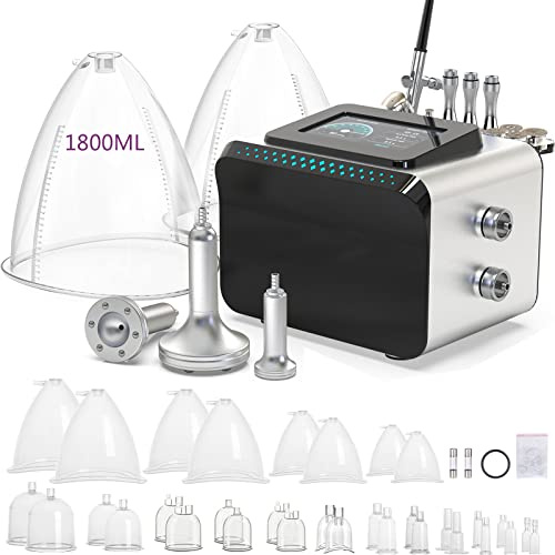 Macchina di terapia di vuoto, 3 in 1 set di terapia di coppettazione sottovuoto con tazze grandi da 1800 ml e 1500 ml, testa di 3 gua sha, 0-80 cmHg, touch screen da 5 pollici
