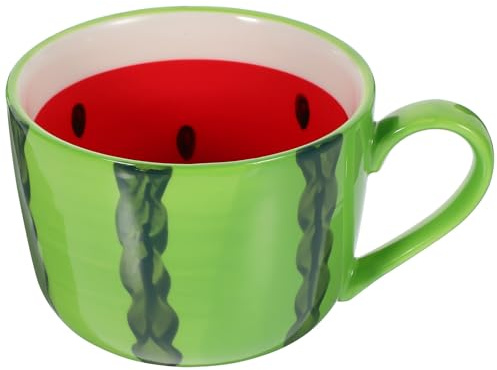 Luxshiny Marshmallow Mug Hats Watermelon Cup Ceramic Drinking Mug Fruit Shape Coffe Mug 400ml Breakfast Cup Oatmeal Cup Tea Cup for Hawaiian Summer Party Favors Strawberry Mug