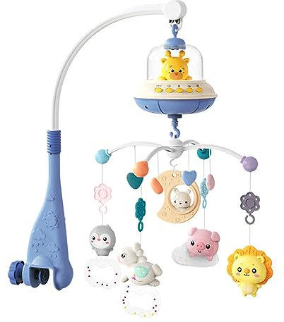 Mobile pour lit bébé avec musique, lumières et télécommande (Blue)