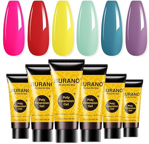 BURANO Poly Extension Gel Nail Kit, 6 Colors Nail Poly Nails Builder Gel Set for Beginner & Professional Using, Poly Nail Gel Kits DIY Starter Kit Nail Art Gift (03 Neon color)