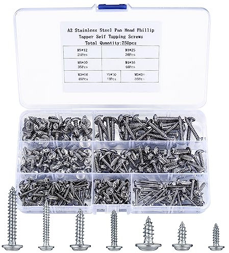 250 Pezzi Set di Viti Autofilettanti per Legno - Testa Croce e Tonda, Autoperforanti in Acciaio Inossidabile - M3/M4/M5