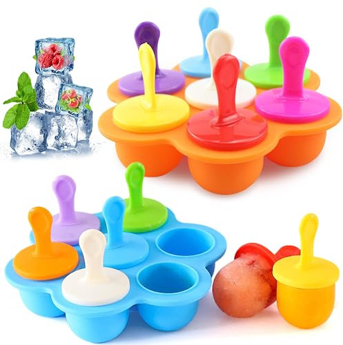 UQTUKO Moule à Glace, 2 Pièce Mini Moule à Glace en Silicone 7 Cellules Moule Glace Bebe sans BPA Réutilisables Popsicle Moule Moules à Glace DIY pour Popsicles, Crèmes Glacées, Yoghurt