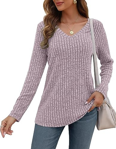 AUSELILY Pullover Damen V-Ausschnitt Sweatshirts Leichte Strickpullover Langarm Oberteile Langarmshirt Lässige Tops Damen