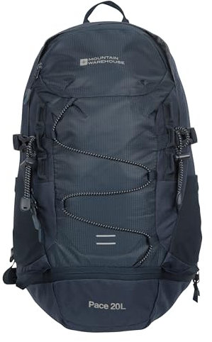 Mountain Warehouse Pace 20 l Rucksack – Trinkkompatibler Rucksack, Airflow-Rückensystem Rucksack, Packaway-Regenhülle – Rucksack für Reisen, Wandern, Camping Marineblau Einheitsgröße