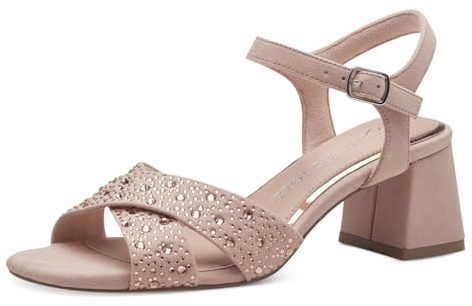 MARCO TOZZI Damen Sandalen mit Absatz Glitzer Vegan, Beige (Powder), 39 EU
