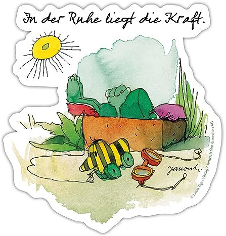 Spreadshirt Janoschs Frosch und Tigerente Entspannung Spruch Sticker, max. 10 x 10 cm, 10 x 10 cm, Mattweiß