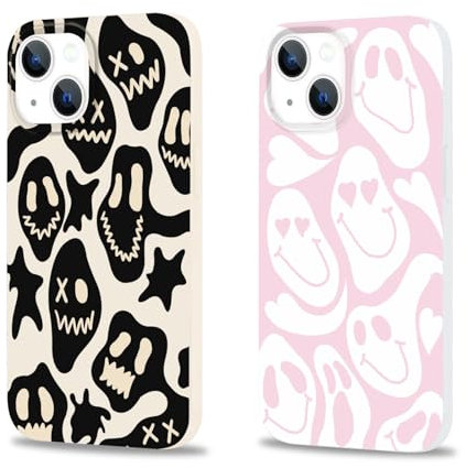 DLIIDCA 2 Pack für iPhone 13/14/15 Cute Love Smile Face Handyhülle, Modische ästhetische Handyhülle, dünn und weich TPU Stoßfeste Schutzhülle, Kawaii Mädchen Jungen Handyhülle (Smiley-Gesicht)