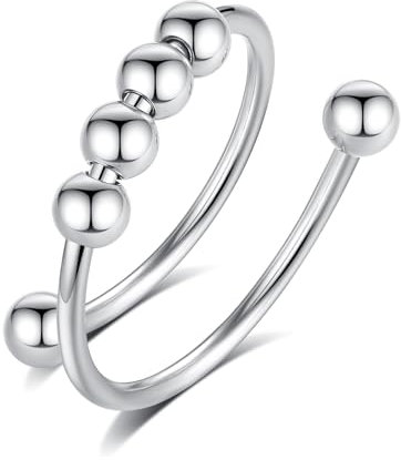 INFUSEU Fidget Ring Damen, Fidget Angstring Ringe Verstellbar Bead Einstellbare Spinner Worry Schmuck Anxiety Ring Geschenk für Frauen Damen Mädchen