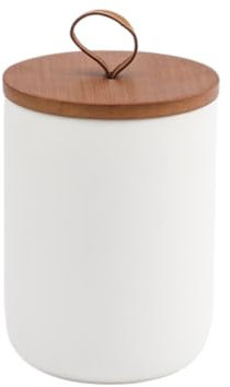 XUDREZ Sucrier en céramique avec couvercle en bois - Distributeur de nourriture pour cuisine, café, sucre, thé, épices - Blanc - 800 ml