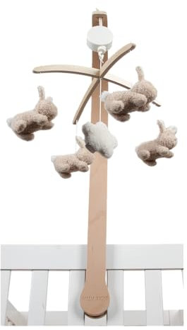 Little Dutch 8854 Stoff Mobile mit Spieluhr und Holz Halterung Baby Bnny - Newborn Naturals (37x52x75 cm)