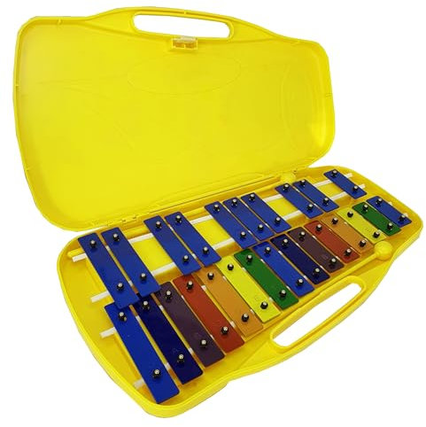 ROCKSTAR - Xilofono Carrillón Metalófono Glockenspiel DX25K Cromático, 25 Teclas Colores con Estuche y Mazas. Instrumento Musical