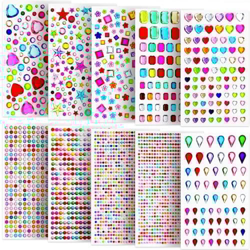 3500 Stück Glitzersteine Selbstklebend, Aufkleben Glitzersteine Zum Basteln Glitzersteine Gesicht Für Bastel-DIY, Selbstklebende Strasssteine Glitzer Sticker, Mehrfarbig, verschiedene Formen, Größen