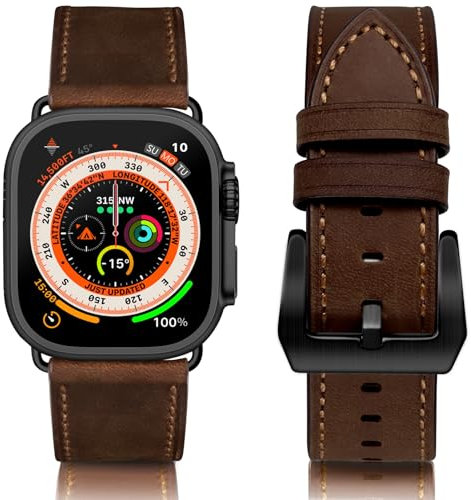 WestEagle Lederarmband Kompatibel mit Apple Watch Armband 49mm 46mm 45mm 44mm 42mm für Herren Damen, Echtes Leder Vintage Armband für iWatch Series Ultra SE 10 9 8 7 6 5 4 3 2 1