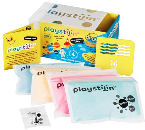 Playstilin AIRY - impastatrice da gioco extra leggera, super ariosa, vegana per bambini, set creativo di plastilina con accessori e attrezzi nella scatola, pasta modellante asciuga all'aria